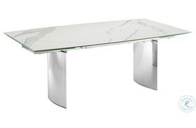 Allegra White Marbled And High Polished Stainless Steel Extendable Dining Table