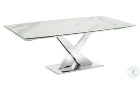X Base White Marbled And High Polished Stainless Steel Extendable Dining Table