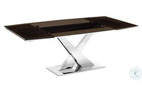 X Base Smoked Brown And High Polished Stainless Steel Extendable Dining Table