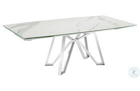 Dcota White Marbled And Brushed Stainless Steel Extendable Dining Table