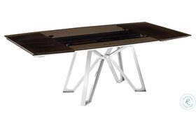 Dcota Smoked Clear Brown And Brushed Stainless Steel Extendable Dining Table