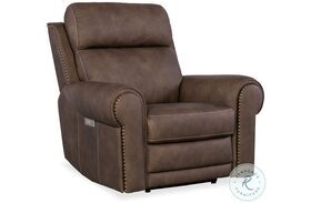 Duncan Dark Brown Leather Power Recliner with Power Headrest And Lumbar