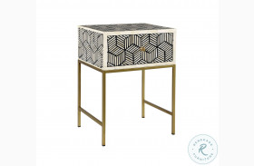 Bone White And Black Inlay Side Table