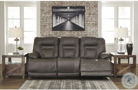 Wurstrow Smoke Leather Power Reclining Sofa with Adjustable Headrest