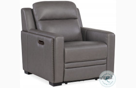 McKinley Candid Shale Leather Power Recliner with Power Headrest And Lumbar