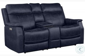 Valencia Ocean Blue Reclining Console Loveseat with Power Headrest And Footrest