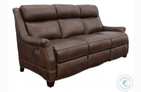 Warrendale Worthington Cognac Leather Power Reclining Sofa with Power Headrest
