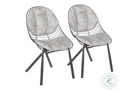 Wired Black Metal With Light Grey Faux Leather Cushions Dining Chair Set Of 2