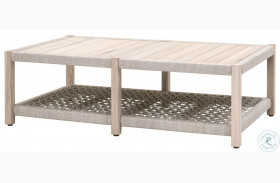 Wrap Taupe White Flat Rope And Gray Teak Outdoor Rectangular Coffee Table