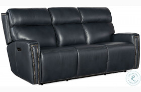 Ruthe Salvo Denim Leather ZeroG Power Reclining Console Sofa With Power Headrest