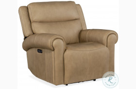 Oberon Caruso Sand Leather Zero Gravity Recliner with Power Headrest