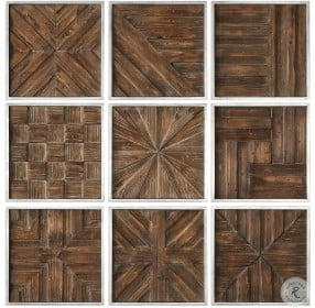 Bryndle Rustic Brown Wooden Squares Set of 9