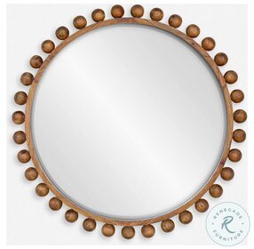 Cyra Walnut Wood Beaded Round Mirror