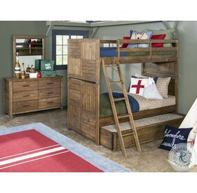 Summer Camp Tree House Brown Youth Bunk Bedroom Set with Trundle