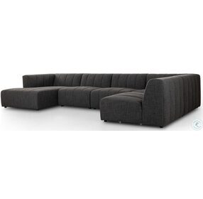 Langham Saxon Charcoal Channeled 5 Piece LAF Chaise Sectional