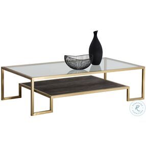 Carver Elm Wood And Gold Stainless Steel Rectangular Coffee Table