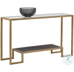 Carver Elm Wood And Gold Stainless Steel Console Table