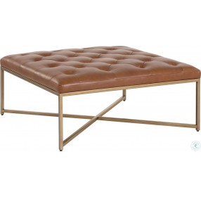 Endall Vintage Camel Leather Square Ottoman