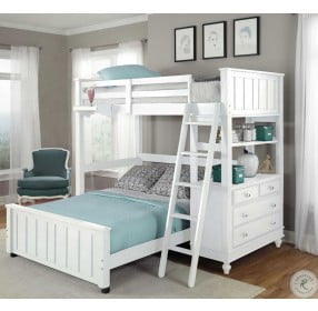 Lake House White Youth Loft Bedroom Set with Full Lower Bed