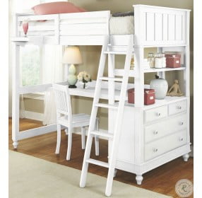 Lake House White Twin Loft Bed with Desk