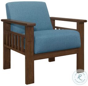 Helena Blue And Walnut Accent Chair with Storage Arms