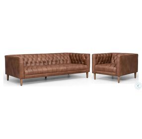 Williams Natural Washed Chocolate Leather 75" Living Room Set