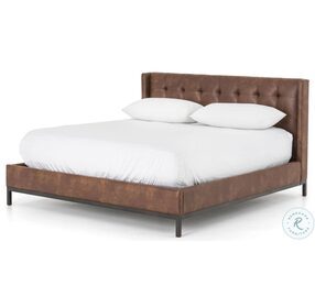 Newhall Vintage Tobacco Queen Upholstered Platform Bed