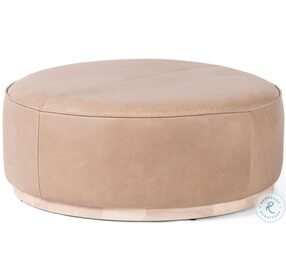 Sinclair Harness Burlap Leather Large Round Ottoman