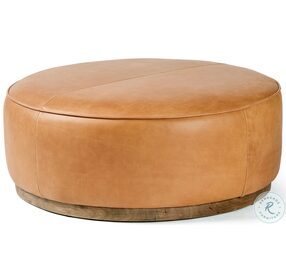 Sinclair Buttrscotch Leather Large Round Ottoman