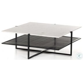 Olivia Iron Matte Black And Polished White Marble Square Coffee Table