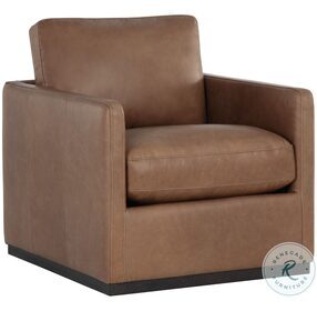 Portman Marseille Camel Leather Swivel Lounge Chair