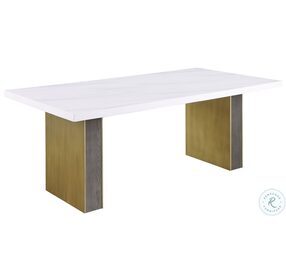 Carla White Carrara Marble Top And Gold Rectangular Dining Table