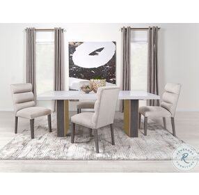 Carla White Carrara Marble Top And Gold Rectangular Dining Room Set