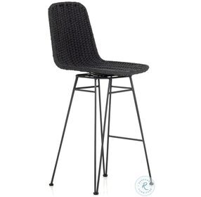Dema Charcoal Iron and Thick Dark Grey Rope Outdoor Swivel Bar Stool