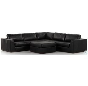 Colt Aged Sienna And Heirloom Black Leather 3 Piece Sectional With Ottoman