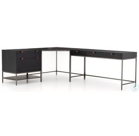 Trey Black Desk System With Filing Cabinet