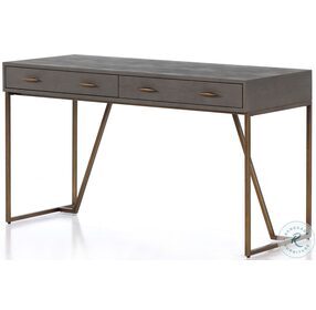 Shagreen Grey And Antique Brass Desk