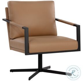 Randy Linea Wood Leather Swivel Lounge Chair