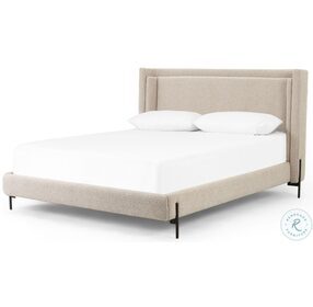 Dobson Perin Oatmeal Fabric Queen Upholstered Panel Bed