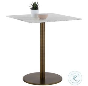 Enco White Marble And Antique Bronze Square Counter Height Dining Table
