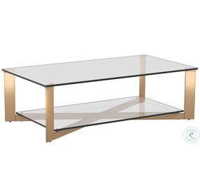 Xavier Antique Brass And Clear Glass Rectangular Coffee Table