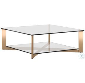 Xavier Antique Brass And Clear Glass Square Coffee Table