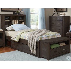 Highlands Espresso Twin Bookcase Bed With Two Storage Units