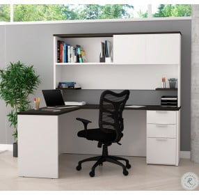Pro Concept Plus White and Deep Grey L Desk with Hutch