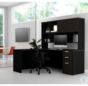 Pro Concept Plus Deep Grey and Black L Desk with Hutch