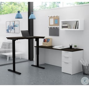 Pro Concept Plus White and Deep Grey Adjustable Height L Desk