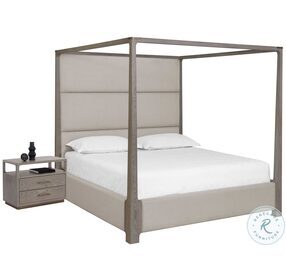 Danette Zenith Taupe Gray Upholstered Canopy Bedroom Set