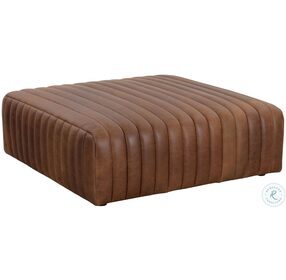 Lewin Aged Cognac Leather Square Ottoman