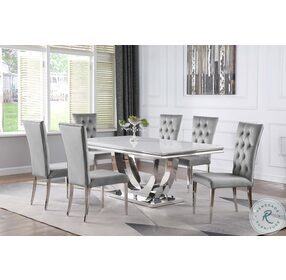 Kerwin Chrome And White Faux Marble Top Rectangle Dining Room Set
