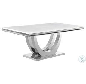 Kerwin Chrome And White Faux Marble Top Rectangle Dining Table